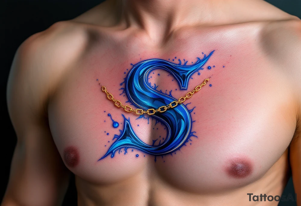 A royal blue "S" wrapped in a delicate gold chain, giving a luxurious feel. tattoo idea