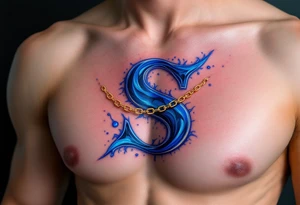 A royal blue "S" wrapped in a delicate gold chain, giving a luxurious feel. tattoo idea