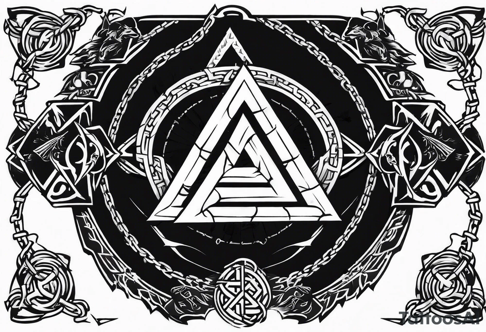 Valhalla sword shield axe barbed wire chains valknut fire dragon tattoo idea Valhalla sword shield axe barbed wire chains valknut fire dragon tattoo idea