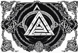 Valhalla sword shield axe barbed wire chains valknut fire dragon tattoo idea