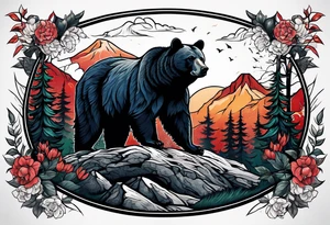 black bear mountain forest tattoo idea