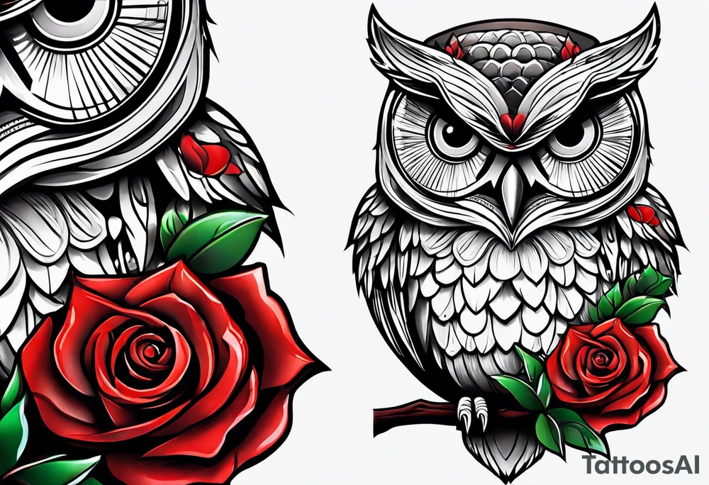 Color owl. 
Three red roses 
On the forearm tattoo idea