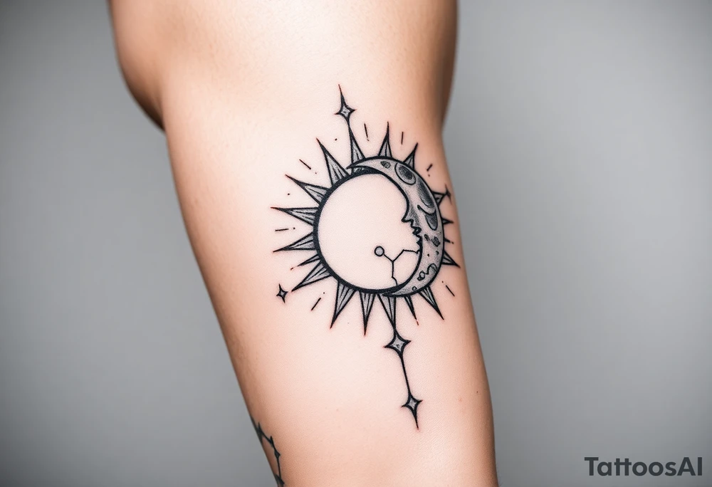 celestial sun and moon embrace with constellation patterns tattoo idea celestial sun and moon embrace with constellation patterns tattoo idea