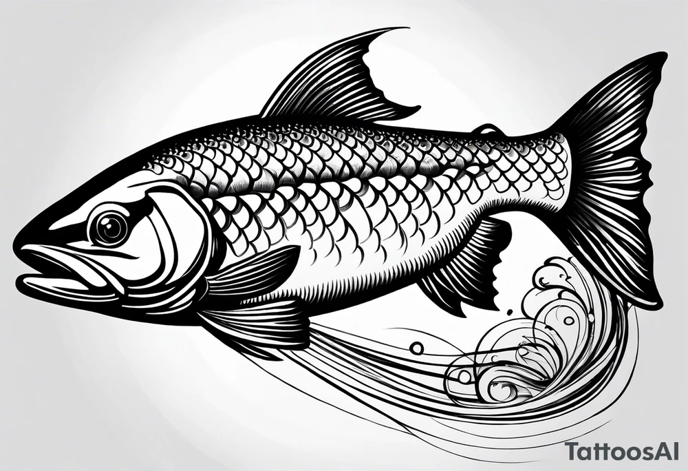 "A small tattoo featuring a lovestruck trout as the main theme, drawn with fine lines." tattoo idea