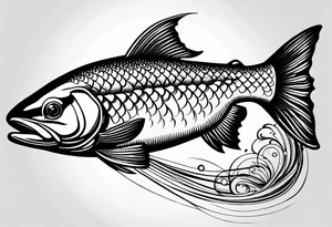 "A small tattoo featuring a lovestruck trout as the main theme, drawn with fine lines." tattoo idea
