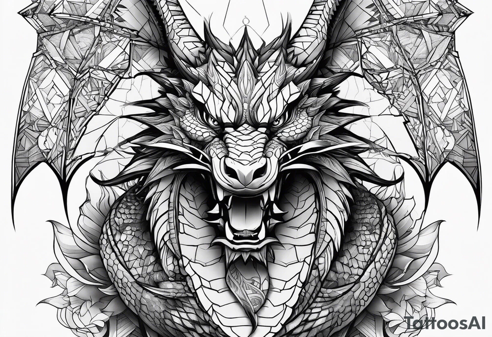 geometric dragon facing front tattoo idea