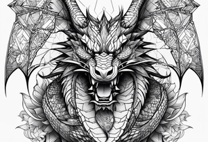 geometric dragon facing front tattoo idea