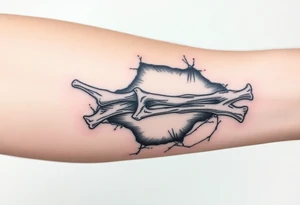 Forearm bones visible thru ripped skin and tissue tattoo idea