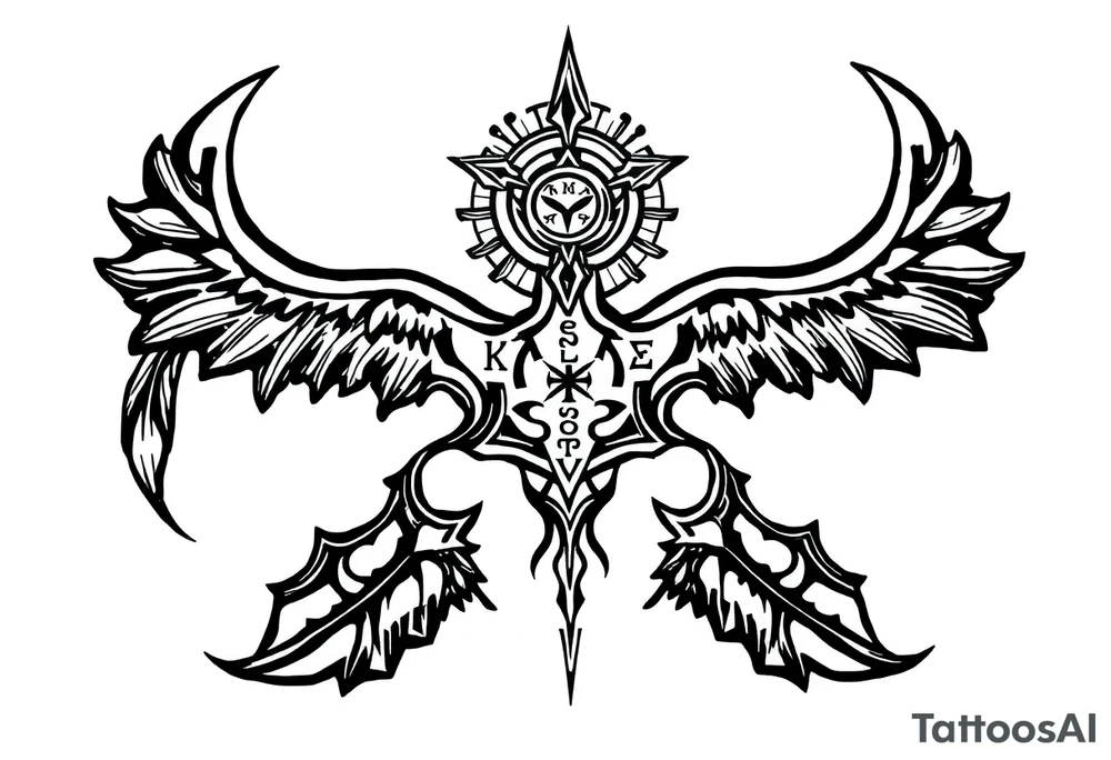 mytical shaman and witch ancient ornament with runes tattoo idea
