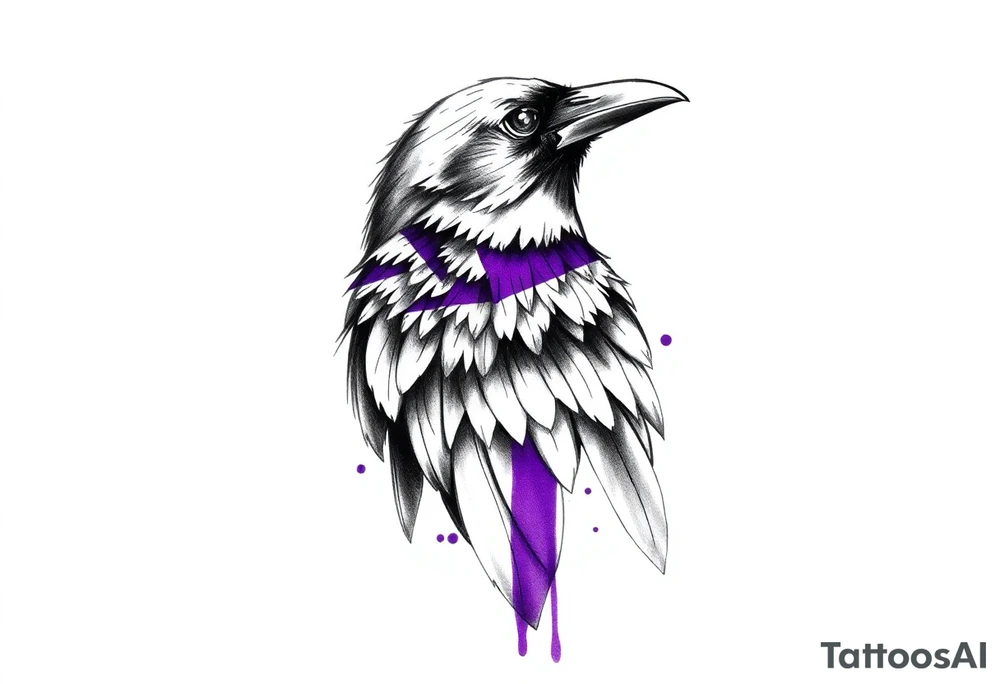 A crow tattoo that incorporates a strip/band of purple somewhere in the design to represent dealing with domestic abuse. Be creative. tattoo idea