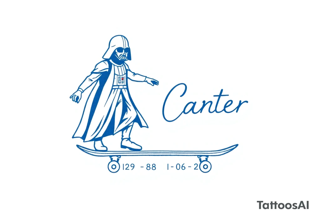 blue Skateboarding TALL Darth Vader
WORDS in star wars font "Darth Carter"
12/29/88-01/06/24 tattoo idea