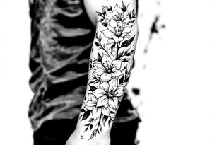 starting from a band mid-forearm, a sleeve of holly flowers and daffodils tattoo idea