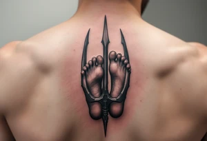 barefoot behind trident tattoo idea