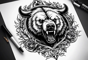 I want a sleeve tattoo design combining a bear fighting a bull tattoo idea