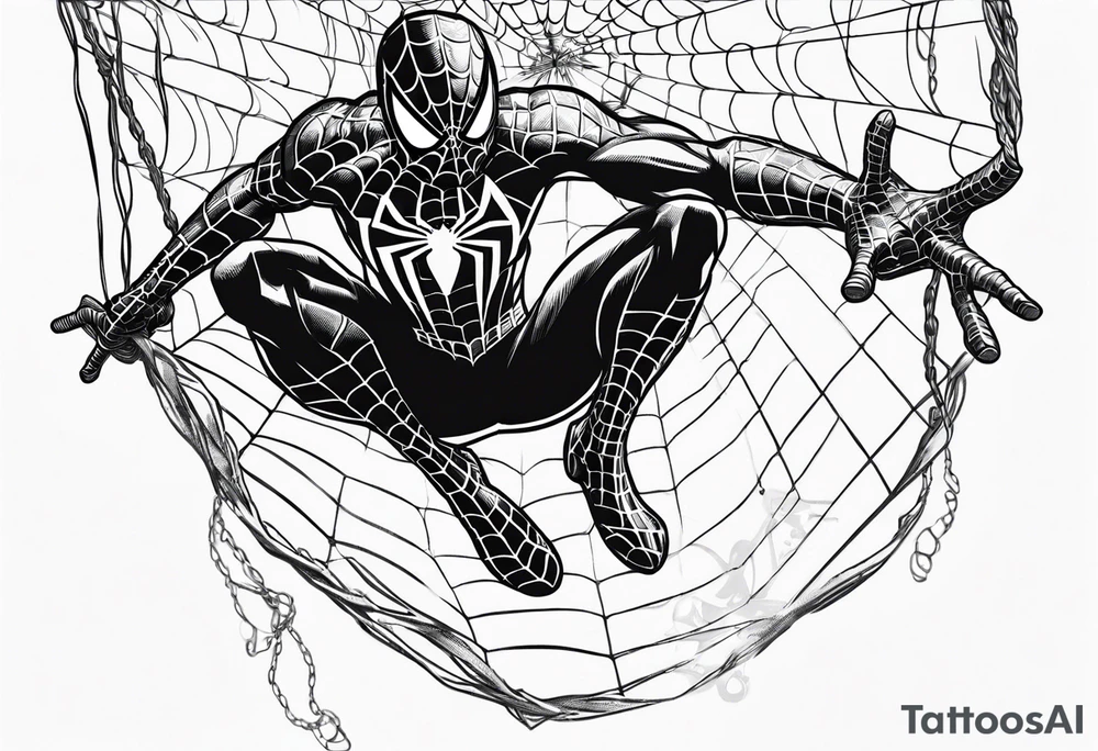 Spiderman shooting web while swinging tattoo idea