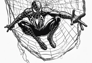 Spiderman shooting web while swinging tattoo idea