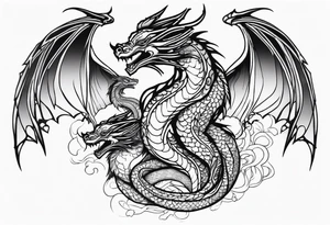 Mother dragon wings spread protecting her 3 young dragons tattoo idea
