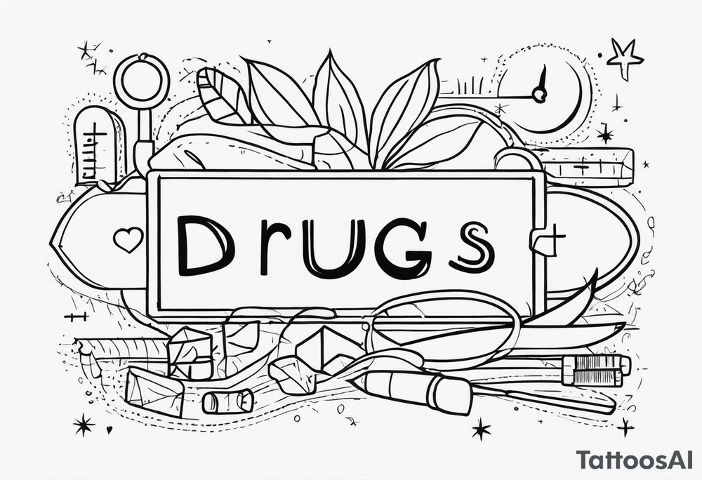 Heart rate tattoo with word drugs tattoo idea