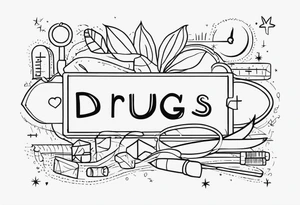 Heart rate tattoo with word drugs tattoo idea