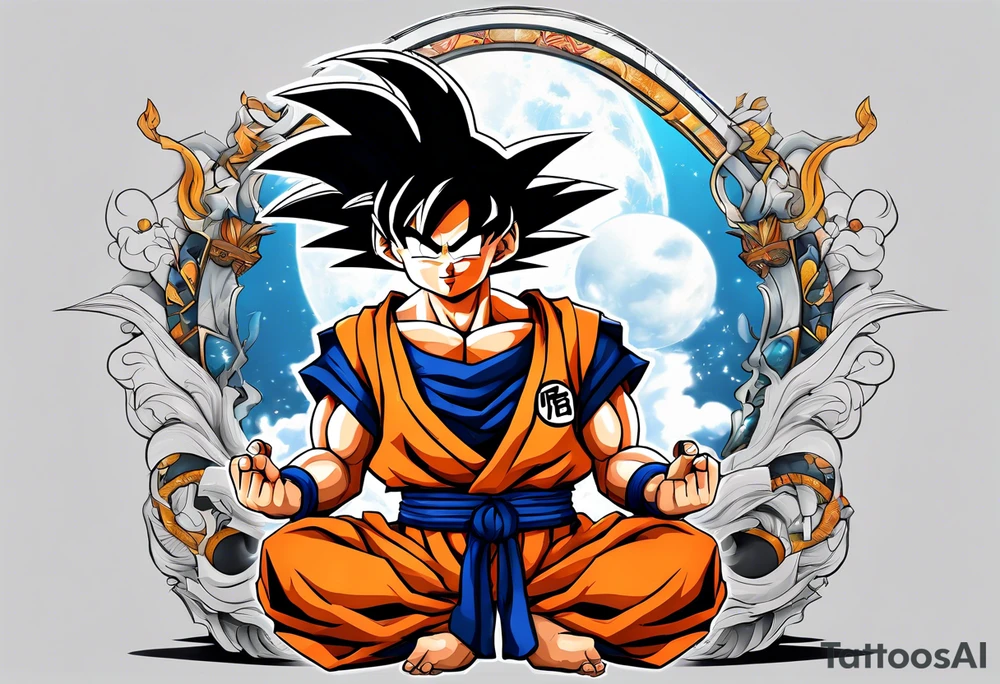 young goku sitting near curririn tattoo idea