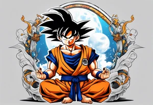young goku sitting near curririn tattoo idea