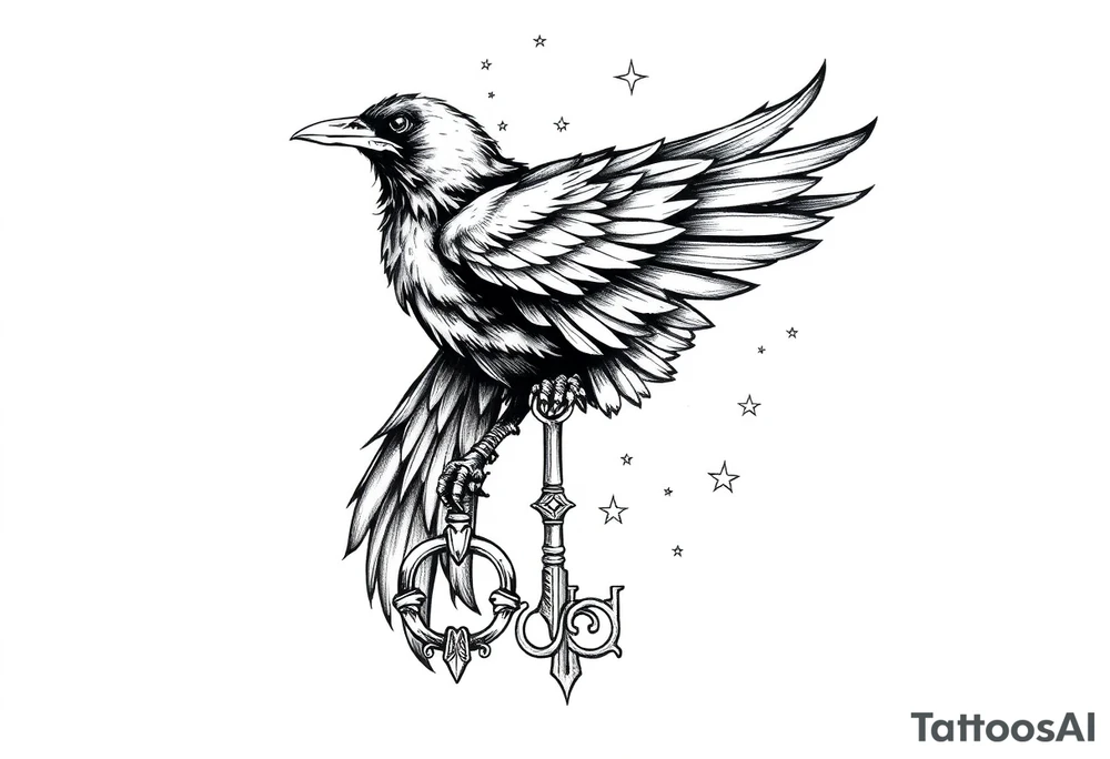 a raven,key,stars. tattoo idea