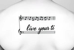 sheet music with the beginning of Santana's song samba pa ti with the phrase live your lyrics and fancy cursive between the top and bottom staves tattoo idea