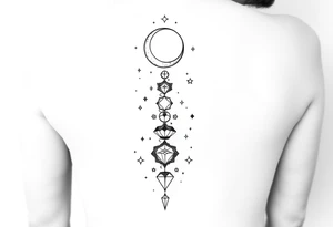 things to add on to a spine tattoo with moon and stars very dainty tattoo idea