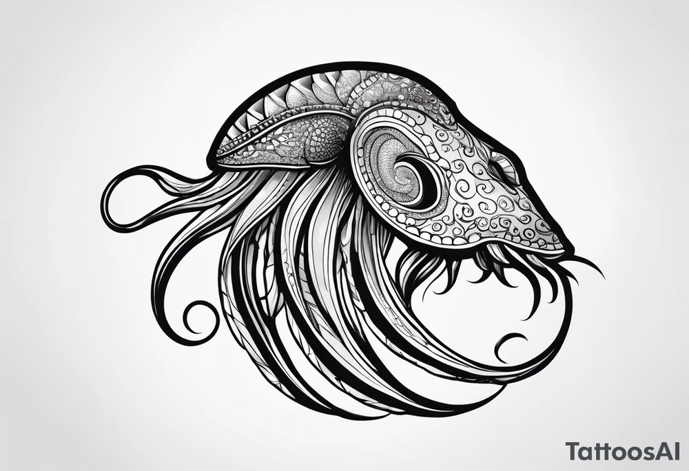 profile cuttlefish cephalopod with simple shape frame tattoo idea