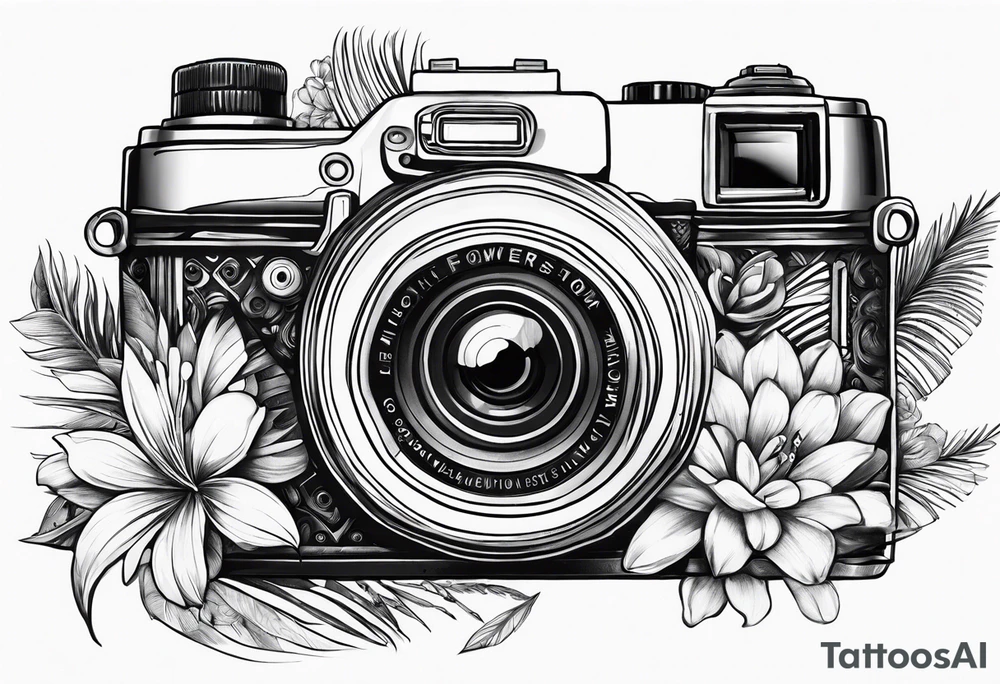 wave,, flower, palm, camera tattoo idea