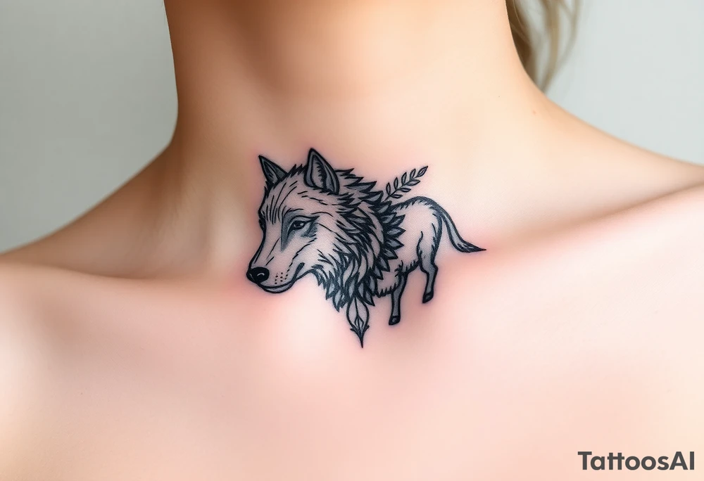 Wolf and sheep as one hybrid 
animal tattoo idea