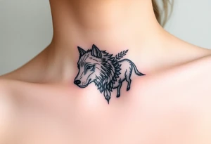 Wolf and sheep as one hybrid 
animal tattoo idea