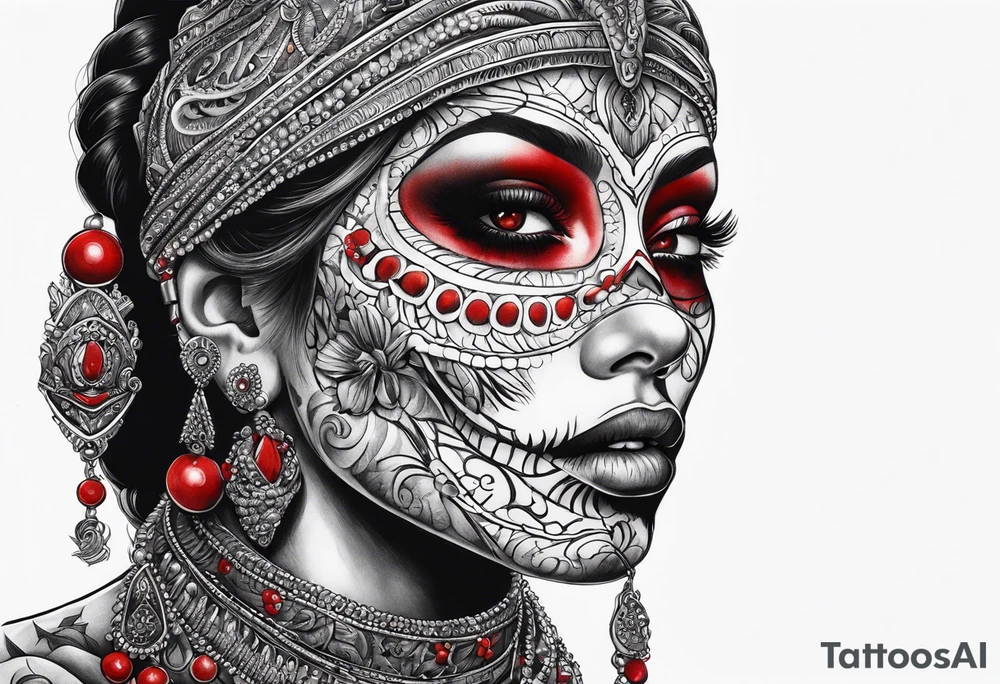 Death . Red eyes, beads in hand tattoo idea