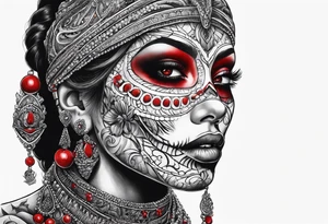 Death . Red eyes, beads in hand tattoo idea