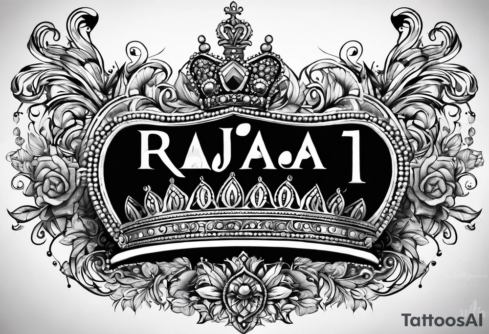 Kids names “Raaj” and “Reign” with the number 11 and crowns for their royalty tattoo idea