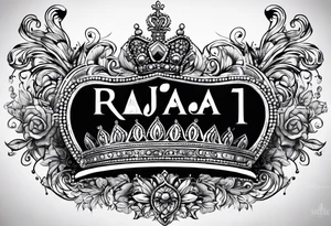 Kids names “Raaj” and “Reign” with the number 11 and crowns for their royalty tattoo idea