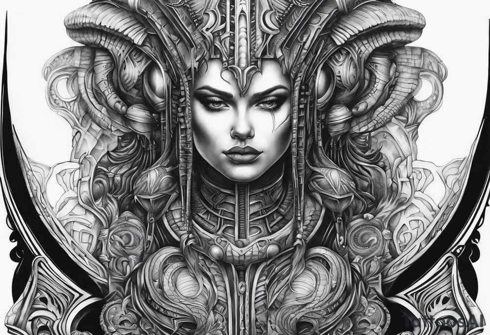 H.R Giger style thigh tattoo tattoo idea