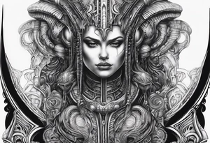 H.R Giger style thigh tattoo tattoo idea