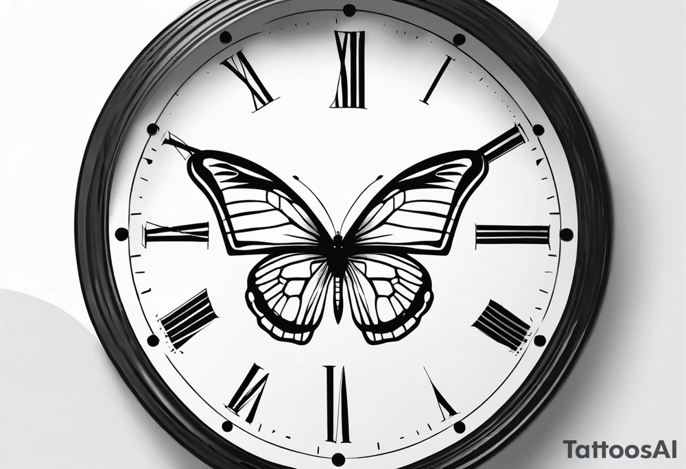 Butterfly flying over a clock. tattoo idea