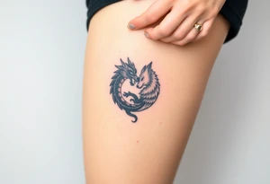Ying yang symbol with one side a dragon and one side a wolf tattoo idea