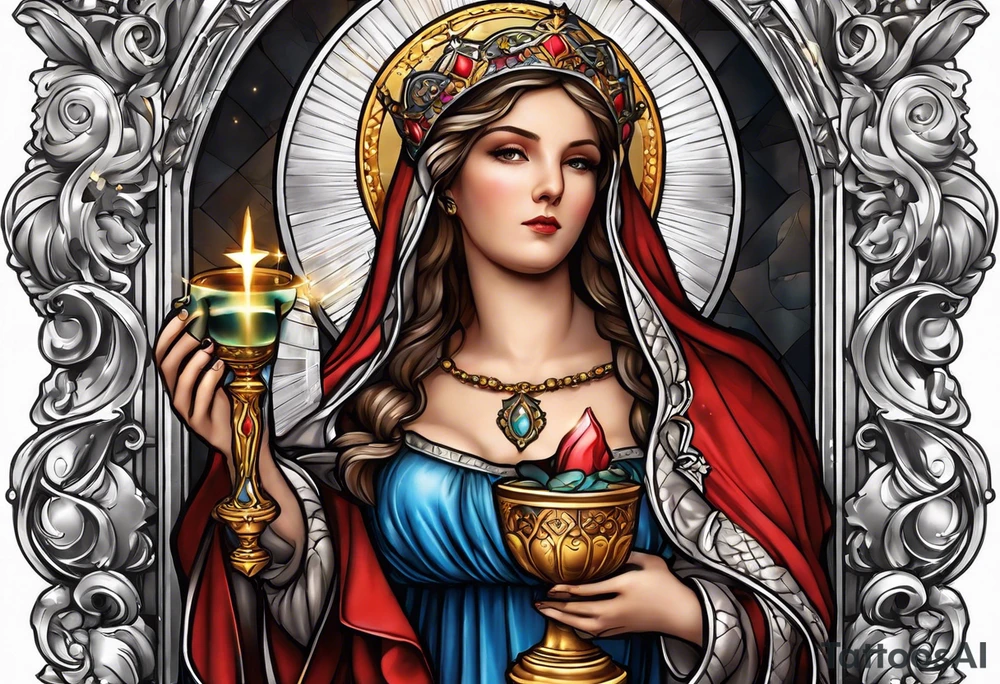 Saint Barbara  full body 
holding a chalice tattoo idea