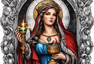 Saint Barbara  full body 
holding a chalice tattoo idea