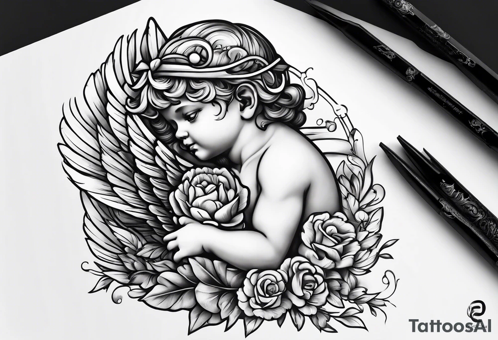 Cherub looking down tattoo idea