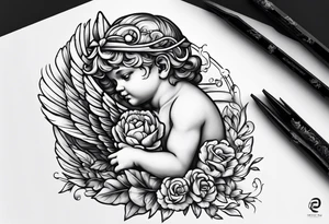 Cherub looking down tattoo idea