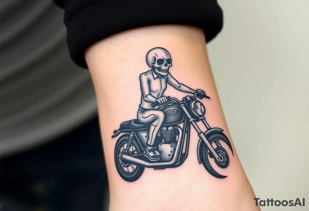 day of the dead skull riding a Triumph motorcycle tattoo idea