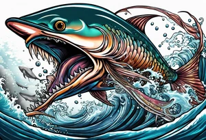 Giant squid fighting and pulling down a black marlin tattoo idea