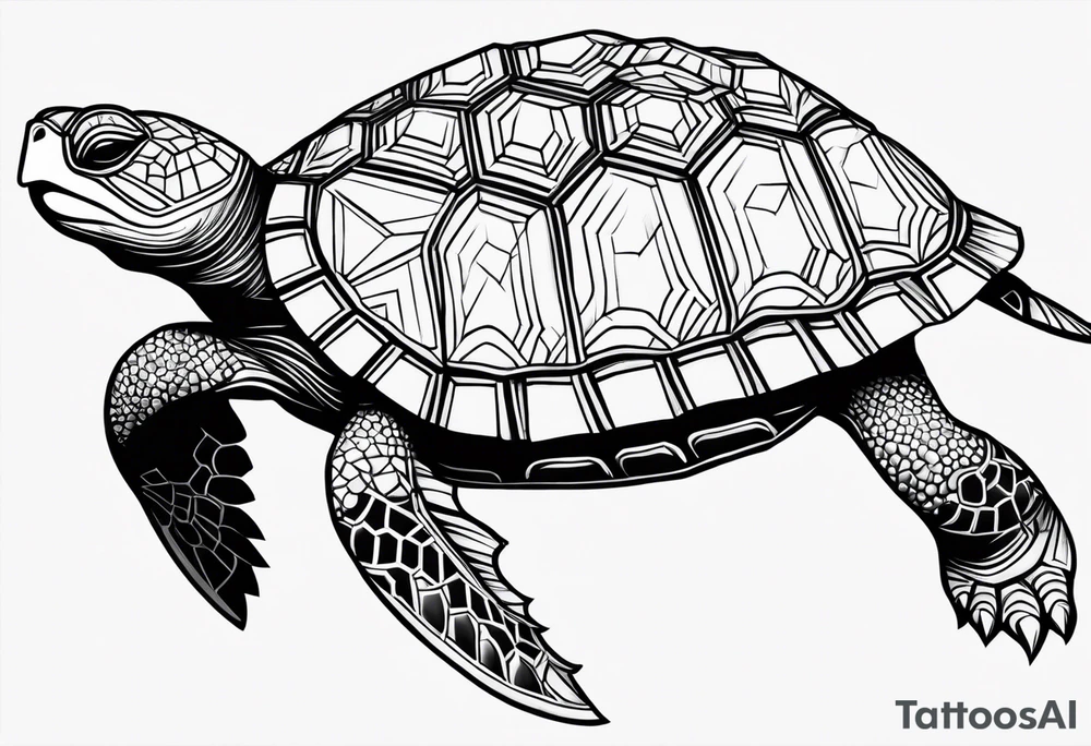 Full leg sleeve turtle geometric tattoo idea