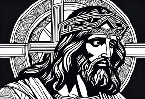 Jesus tattoo with cross tattoo idea