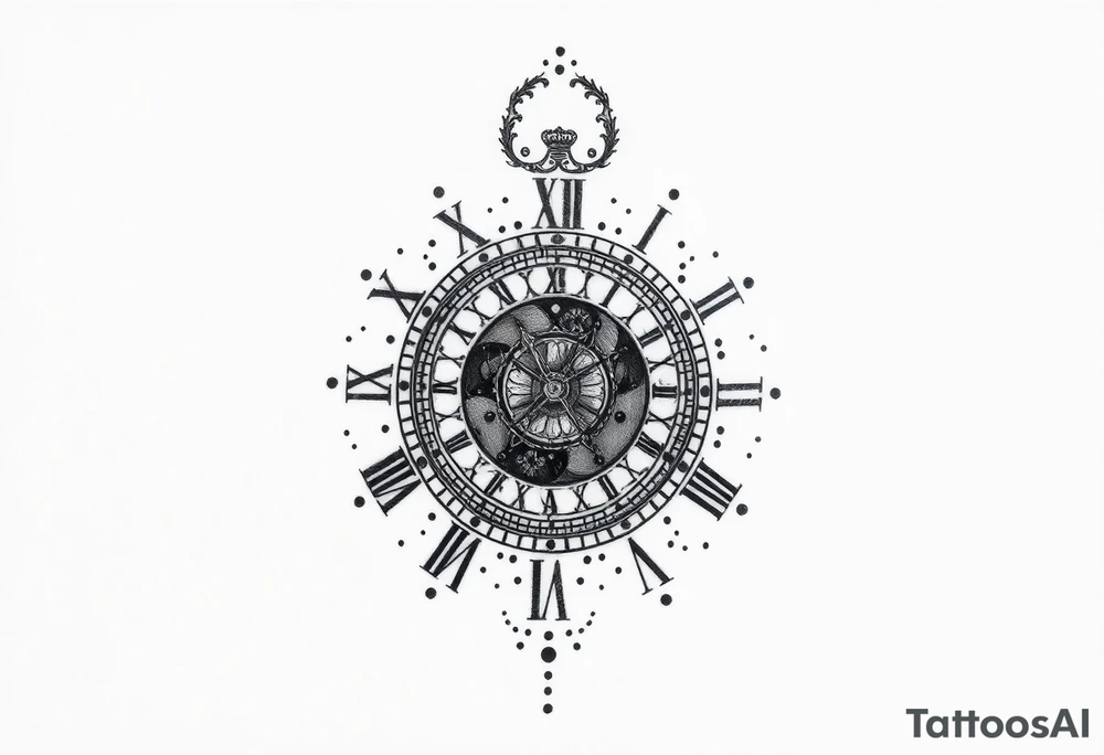 vintage roman numerals within ornate clockwork mechanism tattoo idea