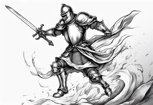 A Paladin Knight in mid-air with his sword about to attack. tattoo idea